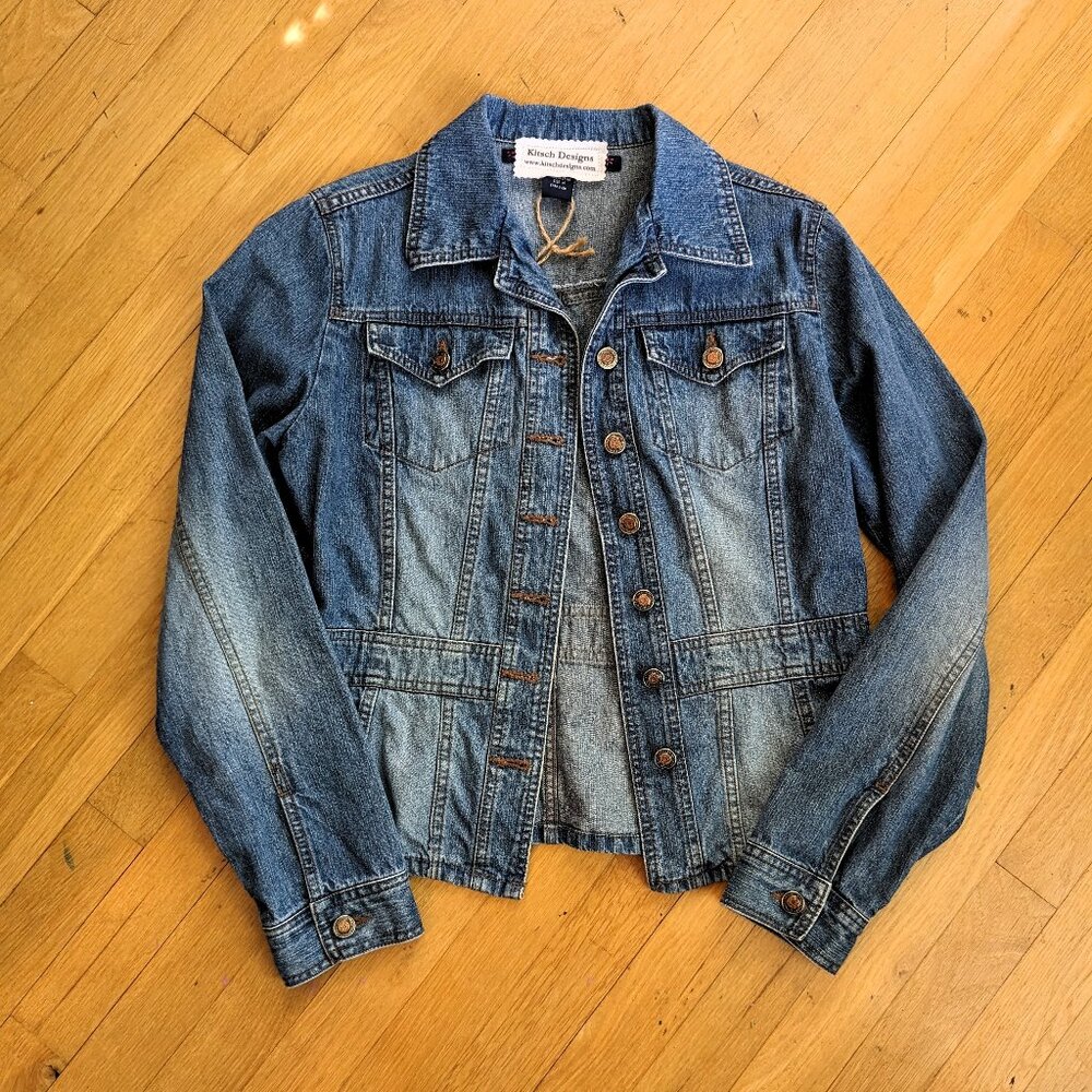 Denim Jacket with Vintage Quilt Patch - SZ M